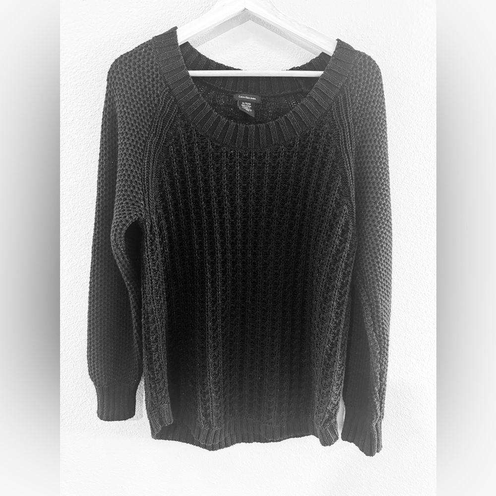 Calvin Klein Jeans Black Cable-Knit Sweater, Sz XL